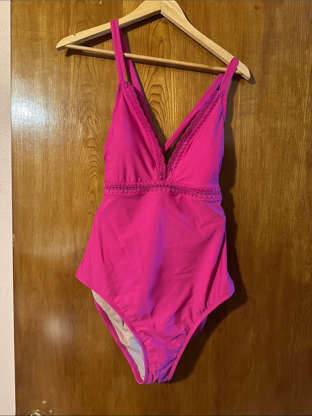 NWT- Women’s Pink One-Piece Swimsuit with Lace Trim